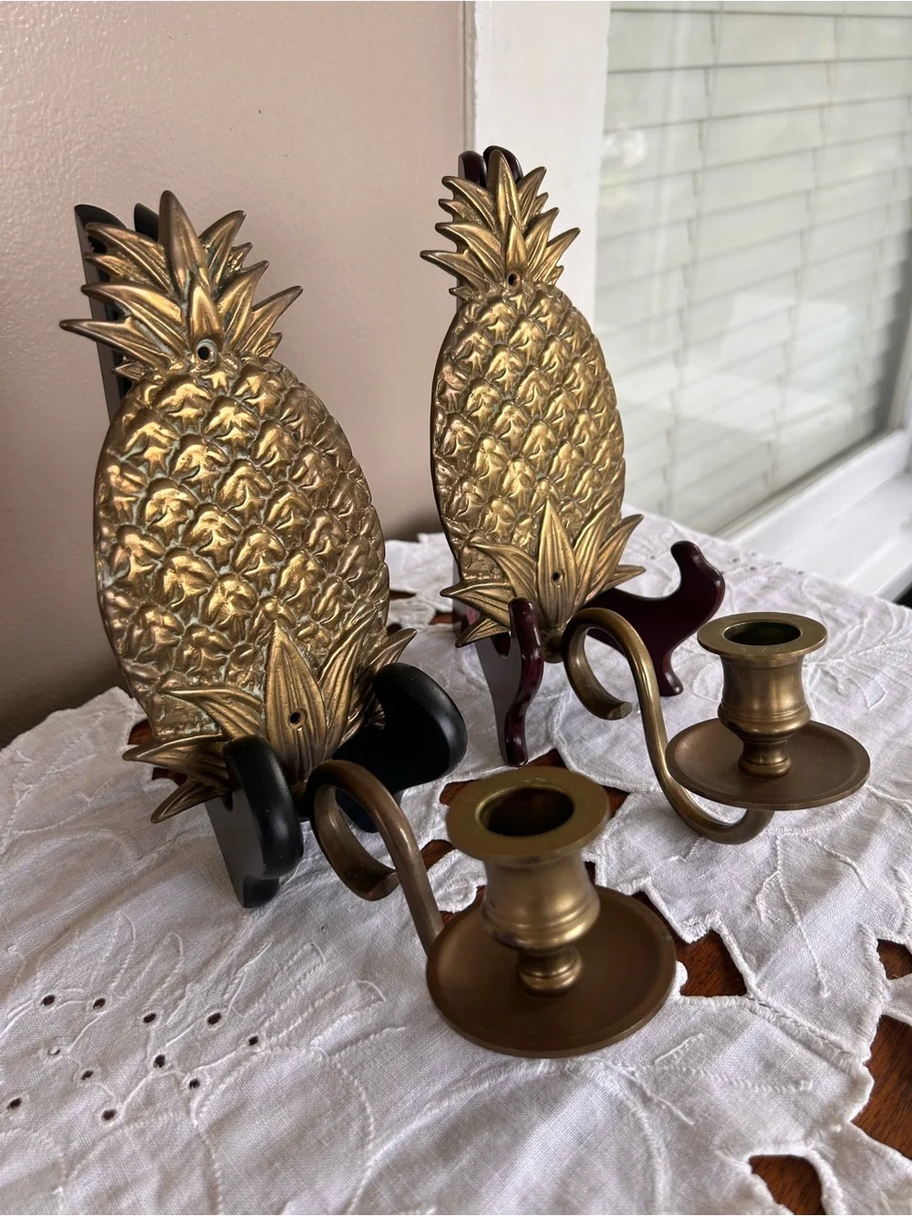 Pair of Solid of Solid Brass Pineapple  Wall Sconce, Candle Stick, Very Detailed